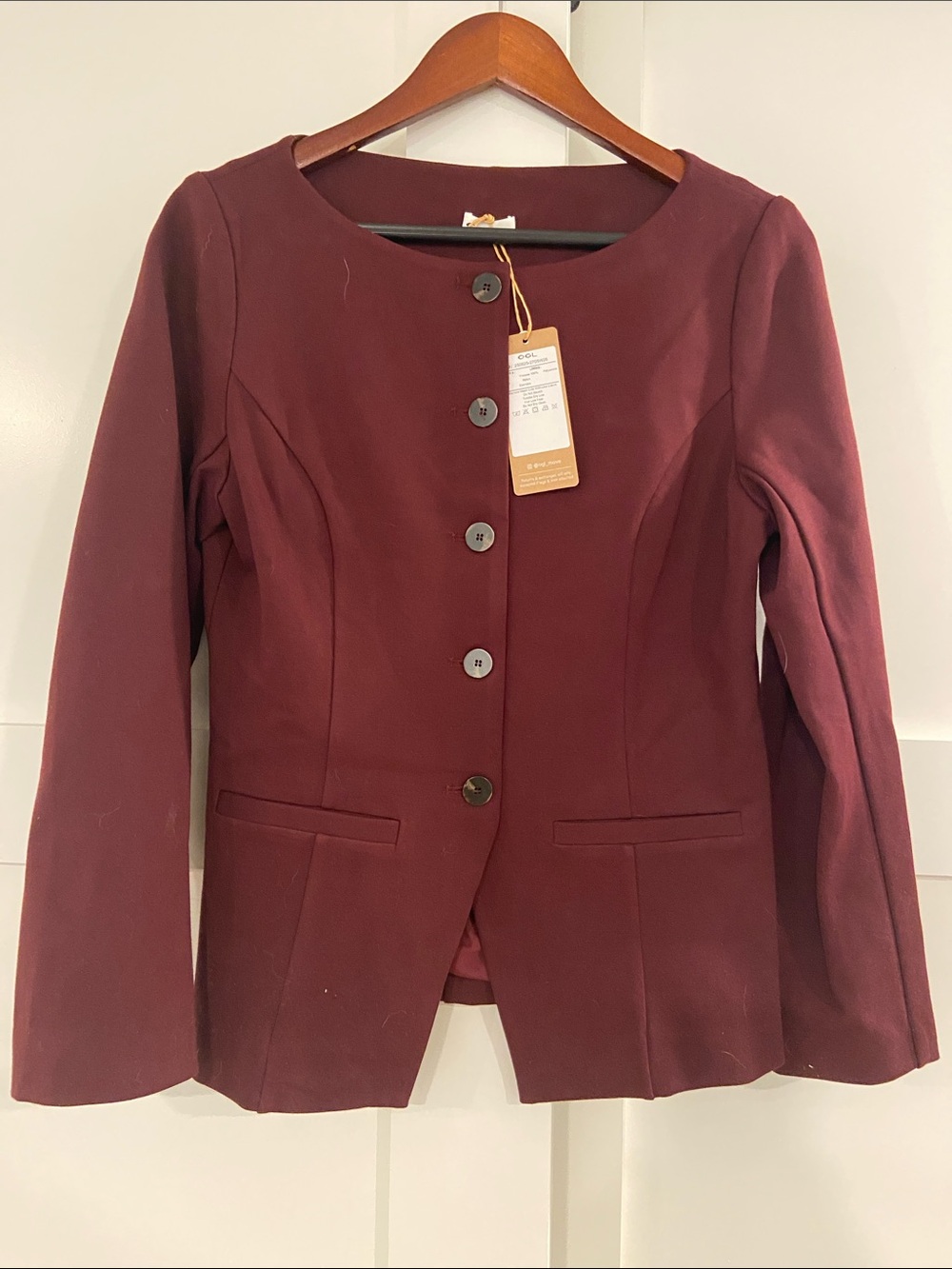 OGL Women's Burgundy Round-Neck Tailored Blazer